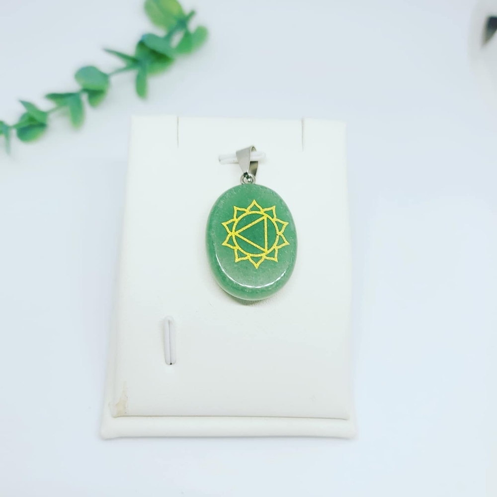Green Aventurine Pendant with Chakra symbol